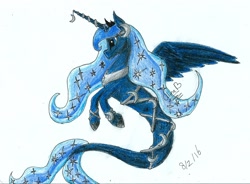 Size: 1832x1350 | Tagged: safe, artist:flutterpaint, imported from derpibooru, princess luna, mermaid, merpony, female, solo, traditional art