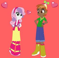 Size: 519x510 | Tagged: safe, artist:themunksandtheetts, imported from derpibooru, button mash, sweetie belle, equestria girls, equestria girls-ified, female, heart, male, shipping, simple background, straight, sweetiemash, valentine's day