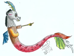 Size: 1429x1092 | Tagged: safe, artist:flutterpaint, imported from derpibooru, discord, mermaid, male, solo, traditional art