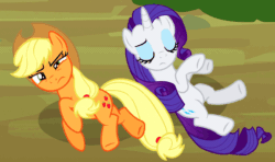 Size: 624x369 | Tagged: safe, imported from derpibooru, screencap, applejack, rarity, three's a crowd, animated, female