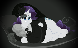 Size: 1280x795 | Tagged: safe, artist:mellowhen, artist:sirmasterdufel, imported from derpibooru, rarity, pony, unicorn, rarity investigates, belly, belly button, chubbity, chubby, clothes, draw me like one of your french girls, fat, female, mare, obese, raritubby, solo