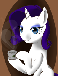 Size: 1024x1331 | Tagged: safe, artist:lightning-dart, imported from derpibooru, rarity, cup, female, food, missing cutie mark, solo, tea