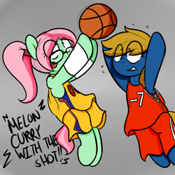 Size: 1280x1280 | Tagged: safe, artist:fullmetalpikmin, imported from derpibooru, oc, oc only, oc:melon shine, oc:rainy season, basketball, stephen curry