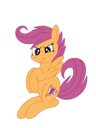 Size: 1936x2592 | Tagged: safe, artist:squipycheetah, imported from derpibooru, scootaloo, pegasus, pony, crusaders of the lost mark, alternate cutie mark, cutie mark, devious, female, filly, looking down, raised hoof, raised tail, simple background, sitting, smiling, solo, spread wings, transparent background, vector