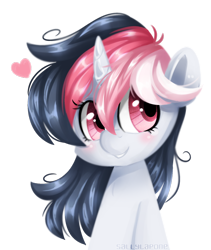 Size: 1024x1216 | Tagged: safe, artist:sallylapone, imported from derpibooru, oc, oc only, oc:rainy daze, pony, unicorn, bust, heart, looking away, portrait, simple background, smiling, solo, transparent background