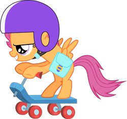 Size: 7705x7196 | Tagged: safe, artist:zerogamer37, imported from derpibooru, scootaloo, the show stoppers, absurd resolution, bipedal, female, helmet, saddle bag, scooter, simple background, solo, transparent background, vector