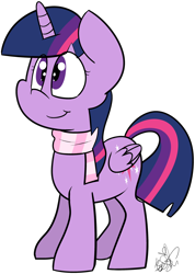 Size: 2072x2905 | Tagged: safe, artist:befishproductions, imported from derpibooru, twilight sparkle, alicorn, pony, clothes, cute, female, mare, scarf, signature, simple background, solo, transparent background, twiabetes, twilight sparkle (alicorn)