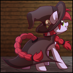 Size: 4000x4000 | Tagged: safe, artist:wingedwolf94, imported from derpibooru, oc, oc only, oc:crab apple, braid, cute, hat, looking at you, minecraft, solo, witch, witch hat