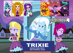Size: 1024x750 | Tagged: safe, artist:3d4d, imported from derpibooru, adagio dazzle, aria blaze, fuchsia blush, lavender lace, sonata dusk, starlight glimmer, sunset shimmer, trixie, twilight sparkle, equestria girls, counterparts, donald trump, engrish, female, magical trio, parody, the dazzlings, trixie and the illusions, twilight's counterparts