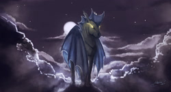 Size: 2216x1200 | Tagged: safe, artist:mechagen, imported from derpibooru, bat pony, pony, cloud, hoers, moon, night, solo