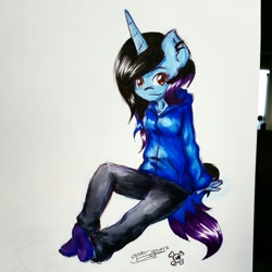 Size: 1280x1280 | Tagged: safe, artist:gummigator, imported from derpibooru, oc, oc only, anthro, plantigrade anthro, unicorn, solo, traditional art