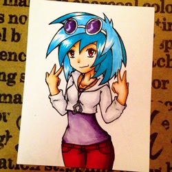 Size: 1280x1280 | Tagged: safe, artist:gummigator, imported from derpibooru, dj pon-3, vinyl scratch, human, female, humanized, solo, traditional art