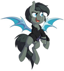 Size: 1263x1405 | Tagged: safe, artist:thegamblehorse, imported from derpibooru, oc, oc only, oc:seachell, bat pony, pony, bat pony oc, clothes, open mouth, simple background, transparent background