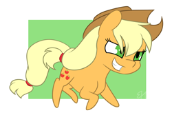 Size: 1280x853 | Tagged: safe, artist:estrill, imported from derpibooru, applejack, chibi, female, running, solo