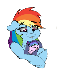 Size: 821x973 | Tagged: safe, artist:saphi-boo, imported from derpibooru, rainbow dash, oc, oc:passion flare, pegasus, pony, baby, baby pony, blanket, chest fluff, foal, magical lesbian spawn, momma dash, mother and daughter, next generation, offspring, parent:rainbow dash, parent:twilight sparkle, parents:twidash