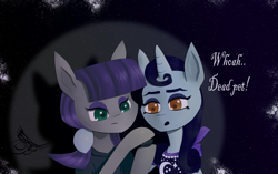 Size: 1720x1080 | Tagged: safe, artist:achmeddb, imported from derpibooru, boulder (pet), maud pie, moonlight raven, pony, unicorn, boulder (g4), female, mare, over the moon