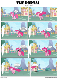 Size: 2432x3261 | Tagged: safe, artist:j-bronyind, imported from derpibooru, pinkie pie, earth pony, pony, comic, female, mare, portal, solo