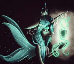 Size: 370x320 | Tagged: safe, artist:mayamermaid, imported from derpibooru, queen chrysalis, changeling, changeling queen, crown, female, heart, jewelry, mirror universe, regalia, reversalis, solo