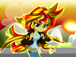 Size: 1600x1200 | Tagged: safe, artist:lovehtf421, imported from derpibooru, sunset shimmer, equestria girls, female, grin, solo