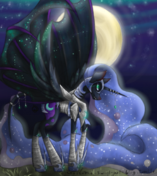Size: 1600x1800 | Tagged: safe, artist:cross-the-swirl, imported from derpibooru, nightmare moon, armor, female, horn jewelry, jewelry, moon, night, solo, spread wings