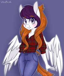 Size: 2100x2500 | Tagged: safe, artist:silbersternenlicht, imported from derpibooru, oc, oc only, anthro, clothes, pants, shirt, solo, unmoving plaid