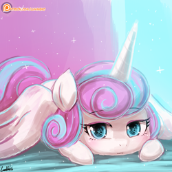 Size: 750x750 | Tagged: safe, artist:lumineko, imported from derpibooru, princess flurry heart, alicorn, pony, season 6, the crystalling, spoiler:s06, baby, baby pony, cute, female, filly, flurrybetes, looking at you, patreon, patreon logo, prone, solo, wingding eyes