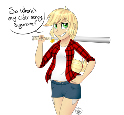 Size: 1400x1300 | Tagged: safe, artist:notenoughapples, imported from derpibooru, applejack, human, apple mafia, baseball bat, female, humanized, solo