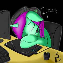 Size: 8000x8000 | Tagged: safe, artist:stormy-draws, imported from derpibooru, oc, oc only, oc:stormy, absurd resolution, computer, headphones, sleeping, solo