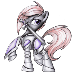 Size: 900x889 | Tagged: safe, artist:pingwinowa, imported from derpibooru, oc, oc only, oc:appleberry, earth pony, pony, armor, solo, sword, weapon