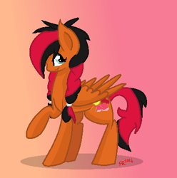 Size: 396x400 | Tagged: safe, artist:flutter-rays, imported from derpibooru, oc, oc only, oc:crimson skies, pegasus, pony, hairband, offspring, solo