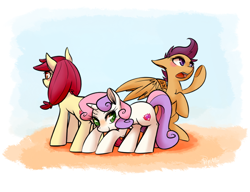 Size: 700x538 | Tagged: safe, artist:phyllismi, imported from derpibooru, apple bloom, scootaloo, sweetie belle, cutie mark, cutie mark crusaders, older, the cmc's cutie marks