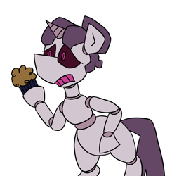 Size: 840x858 | Tagged: safe, artist:cowsrtasty, imported from derpibooru, sugar belle, pony, robot, robot pony, female, food, muffin, solo