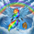 Size: 3000x3000 | Tagged: safe, artist:mimy92sonadow, imported from derpibooru, rainbow dash, anthro, bird, unguligrade anthro, applejack's hat, clothes, cloud, female, fingerless gloves, flying, from behind, gloves, hat, rear view, shorts, signature, sky, solo, text, underhoof