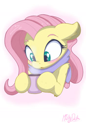 Size: 1228x1748 | Tagged: safe, artist:mistydash, imported from derpibooru, fluttershy, pony, beverage, blushing, clothes, cold, cute, drink, female, food, heart, heart eyes, mare, mug, open mouth, scarf, shyabetes, signature, solo, tea, wingding eyes