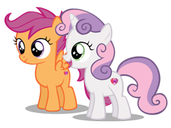 Size: 1200x902 | Tagged: safe, artist:hendro107, imported from derpibooru, scootaloo, sweetie belle, pegasus, pony, unicorn, crusaders of the lost mark, .psd available, cutie mark, female, filly, foal, open mouth, simple background, smiling, spread wings, the cmc's cutie marks, transparent background, vector, wings