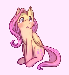 Size: 1568x1692 | Tagged: safe, artist:jovvian, imported from derpibooru, fluttershy, female, open mouth, simple background, sitting, solo