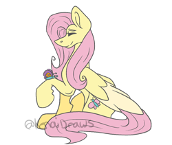 Size: 972x822 | Tagged: safe, artist:kenaidraws, imported from derpibooru, fluttershy, butterfly, eyes closed, female, simple background, sitting, solo, transparent background