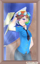 Size: 1196x1894 | Tagged: safe, artist:loure201, imported from derpibooru, rainbow dash, human, female, goggles, humanized, looking at you, solo