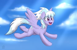 Size: 1280x842 | Tagged: safe, artist:badgerben, imported from derpibooru, cloudchaser, pegasus, pony, female, flying, mare, open mouth, solo