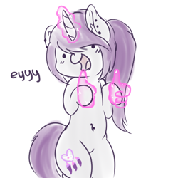 Size: 1280x1280 | Tagged: safe, artist:wickedsilly, imported from derpibooru, oc, oc only, oc:wicked silly, pony, unicorn, belly button, magic, solo, the fonz