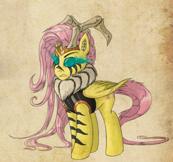 Size: 860x807 | Tagged: safe, artist:pooryorick, imported from derpibooru, part of a set, fluttershy, equestria divided, bone, female, green eyes, piercing, solo