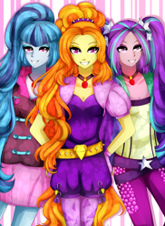 Size: 2400x3303 | Tagged: safe, artist:kamikotody, imported from derpibooru, adagio dazzle, aria blaze, sonata dusk, equestria girls, heart eyes, looking at you, the dazzlings, wingding eyes