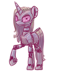 Size: 1280x1595 | Tagged: safe, artist:inlucidreverie, imported from derpibooru, oc, oc only, pony, robot, robot pony, creepy, solo