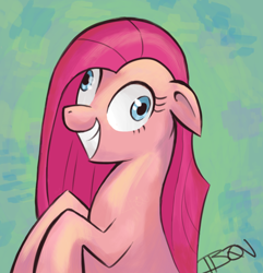 Size: 600x622 | Tagged: safe, artist:b0nbon, imported from derpibooru, pinkie pie, earth pony, party of one, cray, female, floppy ears, mare, pinkamena diane pie, pretty, scary, scene interpretation, solo, watermark