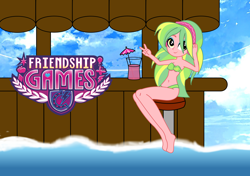 Size: 8500x6000 | Tagged: safe, artist:animekid0839, imported from derpibooru, lemon zest, equestria girls, friendship games, absurd resolution, belly button, bikini, clothes, female, green swimsuit, solo, swimsuit, wave pool