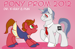 Size: 950x625 | Tagged: safe, artist:aisu-isme, imported from derpibooru, oc, oc only, oc:dr. x-ray, oc:pun, pony, ask the creepy ponies, clothes, glasses, pony prom, skirt