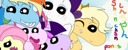 Size: 500x195 | Tagged: safe, imported from derpibooru, applejack, fluttershy, pinkie pie, rainbow dash, rarity, twilight sparkle, crayon shin-chan, mane six, style emulation