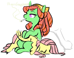 Size: 619x488 | Tagged: safe, artist:princesssnapdragon, imported from derpibooru, fluttershy, tree hugger, bong, drugs, hippie, marijuana, pot, smoking