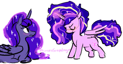 Size: 775x404 | Tagged: safe, artist:princesssnapdragon, imported from derpibooru, princess luna, twilight sparkle, alicorn, pony, female, mare, rainbow power, twilight sparkle (alicorn)