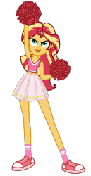 Size: 1800x3500 | Tagged: safe, alternate version, artist:mixiepie, imported from derpibooru, sunset shimmer, equestria girls, >:d, belly button, cheerleader, clothes, female, midriff, open mouth, pleated skirt, pom pom, red, shoes, simple background, skirt, sneakers, socks, solo, transparent background